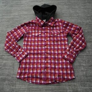 Turbine Boardwear Women Jacket Hoodie Plaid Pink Flannel Full Zip Pearl Snap S